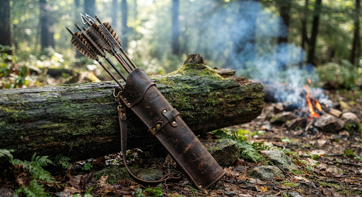 Leather quiver and traditional arrows